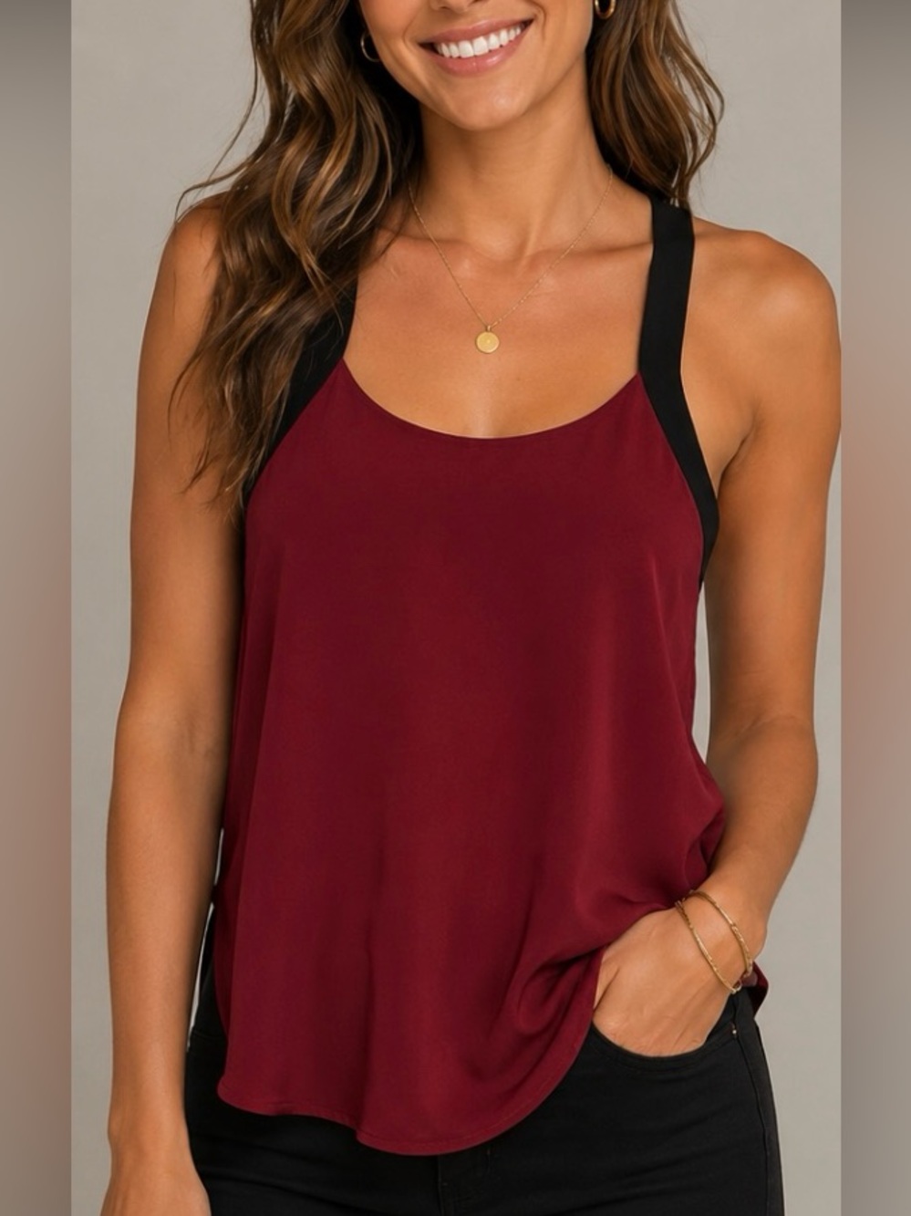 Express split hem cross back top